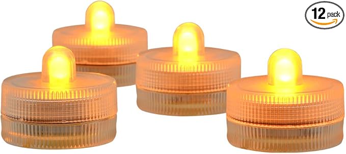 KITOSUN Submersible LED Lights cr2032 Battery Powered Underwater Waterproof LED Tea Light Candles for Events Wedding Centerpieces Vase Floral Xmas Holidays Home Decor Lighting(Pack of 12) (Yellow)