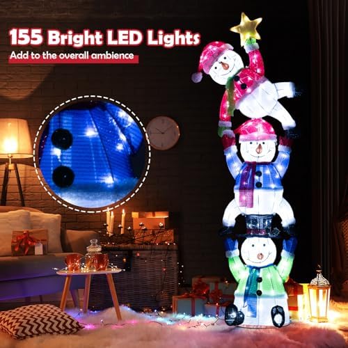 tangkula 6 ft lighted christmas 3 stacked snowman showing dimensions