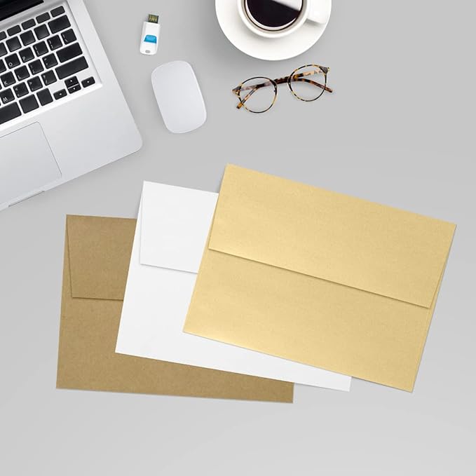 LUXPaper A7 Invitation Envelopes | Peel & Press | 5 1/4" x 7 1/4" | Blonde Metallic | 80lb. Text | 500 Qty