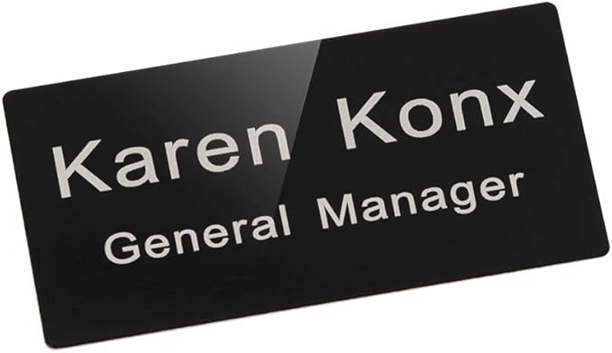 Custom Engraved Name Tag Badge for Business Personalized Identification with Pin or Magnetic Backing Aluminum ID Badge (Black/White, 1.5" x 3")
