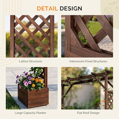 vingli wooden garden arbor with planter, wedding arch showing dimensions