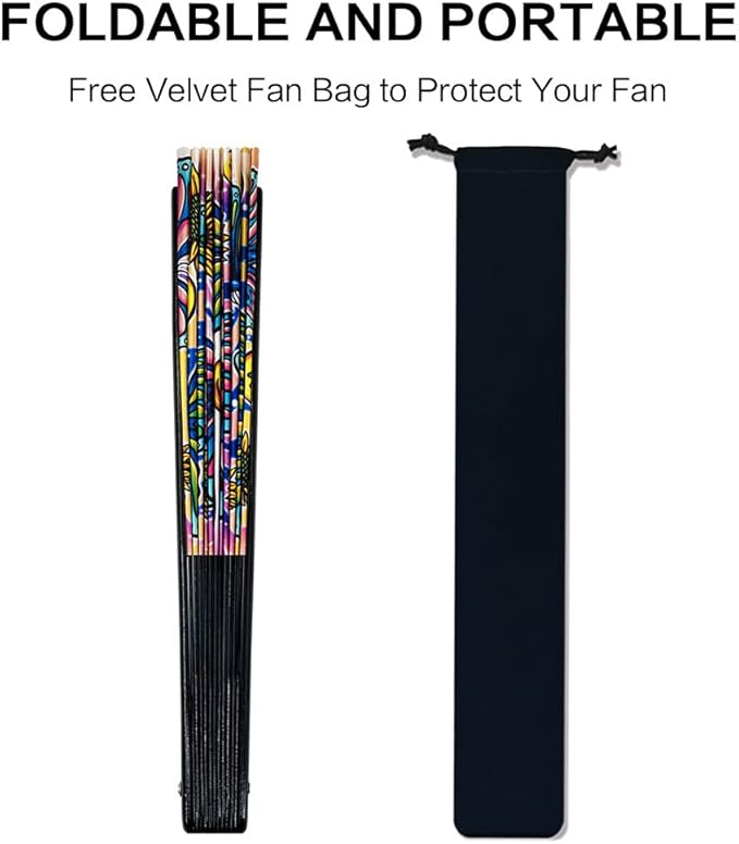 13" Large Rave Fan Bamboo, Folding Clack Hand Fans Foldable for Men Women, Boots on the Ground Poping Fan for EDM Festival Line Dance Decoration, (Butterfly, Large 13")