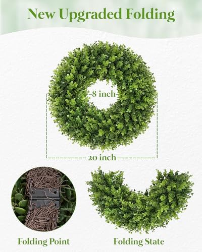 20 inch artificial boxwood wreath for front door, side view