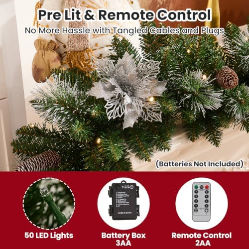 9 ft pre-lit christmas garland, color-changing lights and, side view