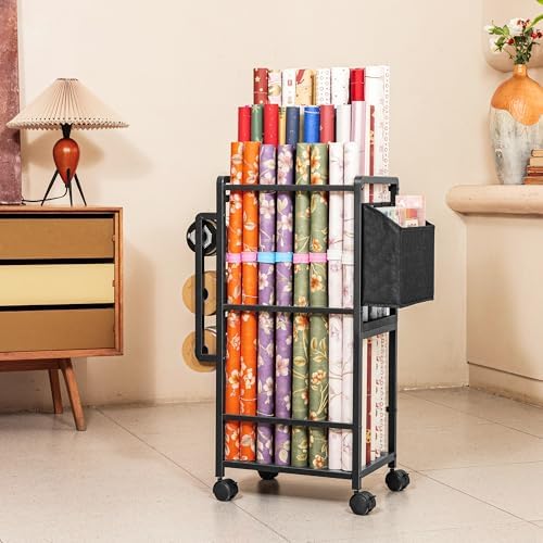 aquzee wrapping paper storage, rolling gift wrap storage on a desk or shelf