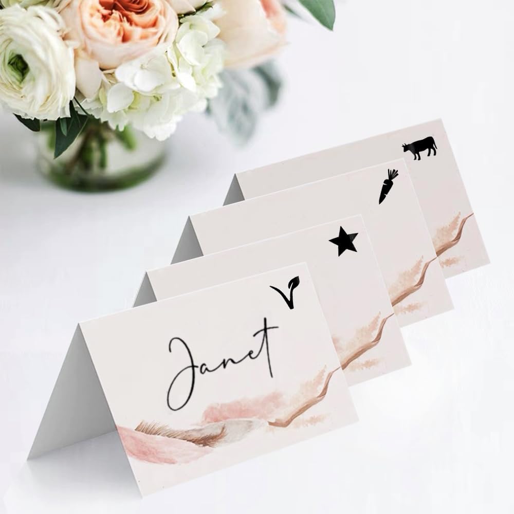 10 Sheets(500 Qty) Meal Stickers,Wedding Food Choice Sticker for Place Cards, Beef, Chicken,Fish (Black)