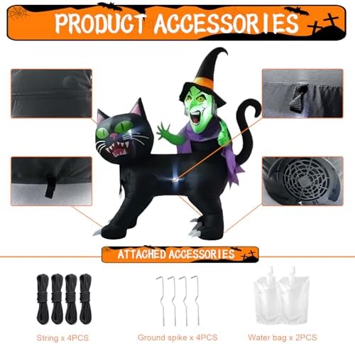 langxun 8ft witch riding black cat halloween inflatable on a desk or shelf