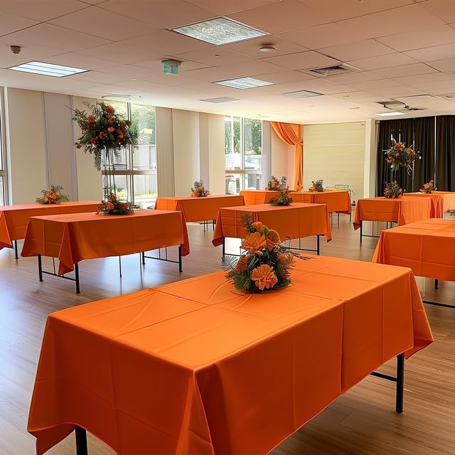 Orange Plastic Table Cover Roll - 54IN x 100FT, Table Cloth for Rectangle Table with Slide Cutter, Plastic Table Cloth Disposable with Cut-to-Size Design for Weddings, Banquets, Parties