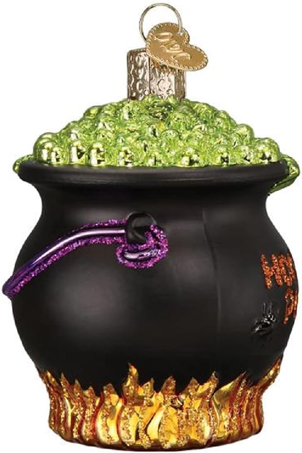 Old World Christmas Halloween Cauldron Glass Blown Ornament for Christmas Tree, Handcrafted Holiday Decoration, Halloween Collection