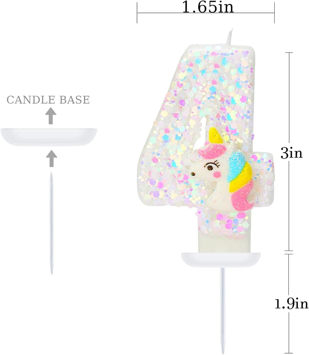 Birthday Candles for Girl - Number 4 Candle for Cake, Unicorn Party Supplies, Birthday Decorations for Cake Topper, Cartoon Theme Party Supplies