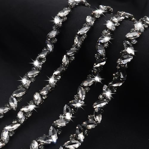 pearly jun 3 yards black rhinestone chain trim, close-up detail