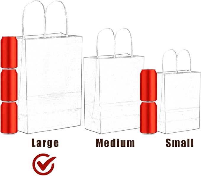 qiqee 100Pcs Large Size Paper Gift Bags with Handles -13"x10.3"x4.6" Kraft Small Party Bags - 16 Solid Colors