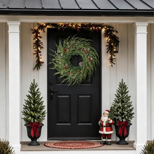 24" artificial christmas cedar wreath with berry for, side view