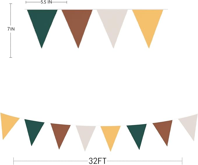 32Ft Green Brown Woodland Party Decorations Fabric Triangle Banner Flag Pennant Bunting Garland for Jungle Safari Animal Zoo Themed Wild Forest Baby Shower Camper Fall Wedding Birthday Decor Supplies