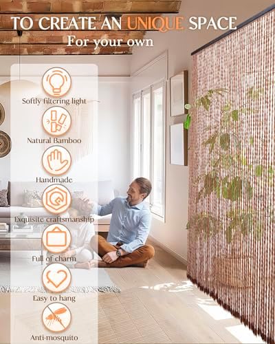 52 strands handmade natural beaded curtain for doorways showing dimensions