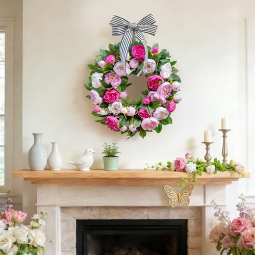 spring wreath for front door- 24 inch summer, close-up detail