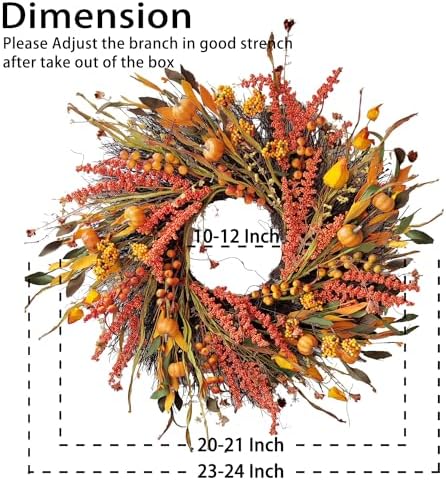 wanna-cul 24in fall harvest wreath for front door shown in use