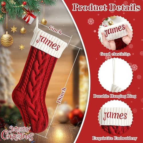 Personalized Christmas Stockings, 18” Large Custom Stockings with Embroidered Name, 1 Pack Knitted Xmas Stocking for Kids,Holiday and Family Stocking for Fireplace Christmas Party Decoration (A)
