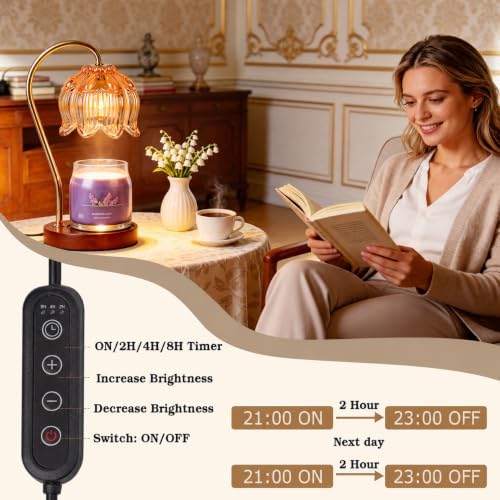 Funistree Flower Candle Warmer Lamp with Timer, Dimmable Candle Lamp Warmer, Christmas Birthday Gifts for Women Mom Her, Housewarming Home Decor, Lotus Wax Warmer for Yankee Candles - Lily Amber
