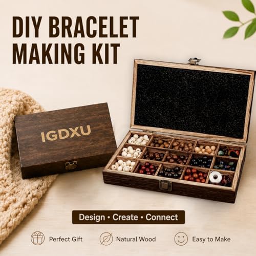 wooden beads bracelet kit, diy wood bead jewelry shown in use
