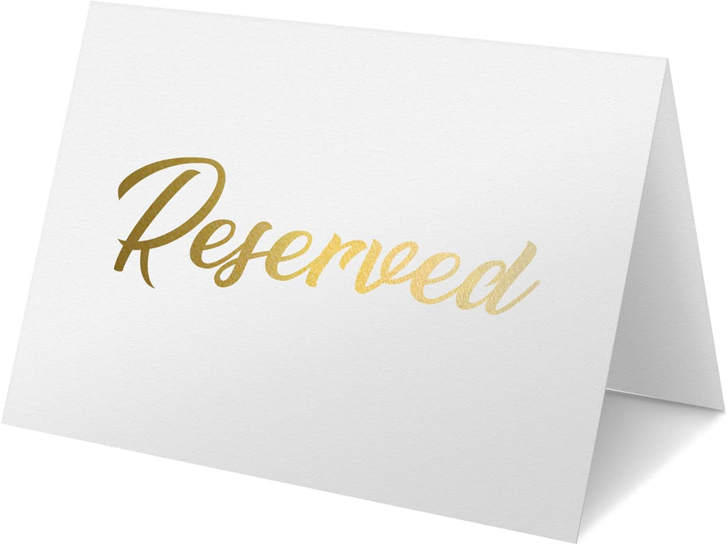 10 Pack Gold Reserved Table Signs for Wedding Receptions 3x4 inch - Double Sided Reserved Signs for Tables - Freestanding Reserved Cards for Tables - Table Reserved Sign for Restaurants & Parties