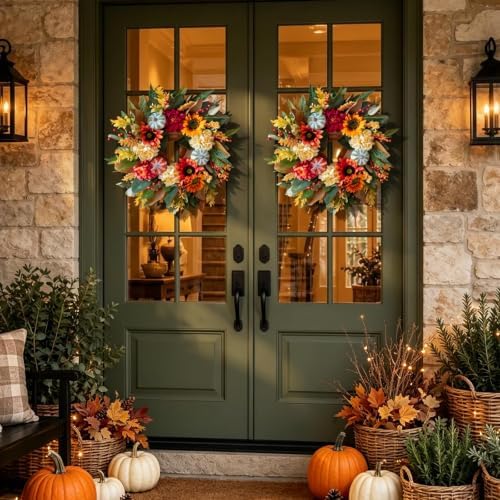 harvest fall wreaths for front door outside 24 on a desk or shelf