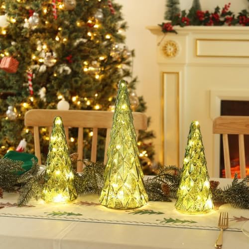 christmas decorations indoor, yeahome set of 3 pre-lit, front angle view