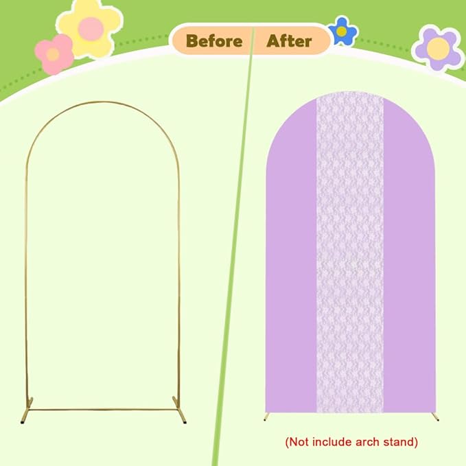 Purple Arch Cover 7.2ft Floral Lace Arched Backdrop Cover Lavender Chiara Arch Frame Back Drop Cover Spandex Wedding Arch Stand Fabric for Rustic Vintage Party Baby Shower Birthday Decorations