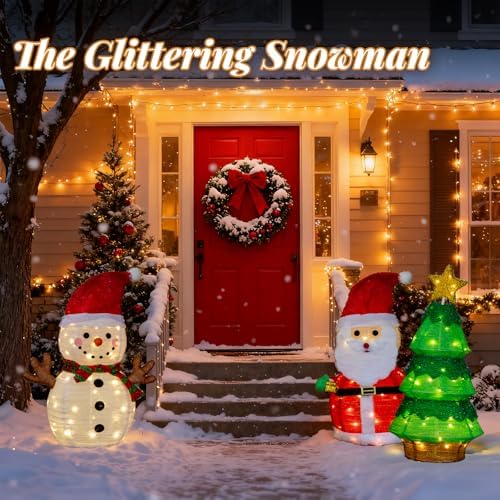 vingli 3 pack 30" 30 inch lighted snowman on a desk or shelf