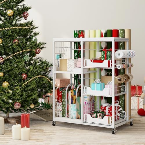 luckup rolling wrapping paper organizer cart – gift, front angle view
