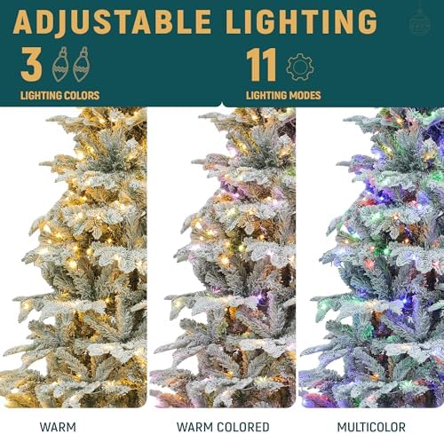 yitahome 7.5ft prelit natural layered flocked christmas tree, close-up detail