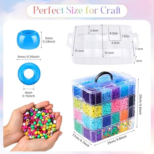 baderke 16000 pcs pony beads bulk with clear, close-up detail