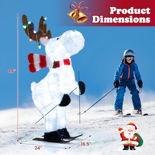 tangkula 44” christmas lighted animated skiing reindeer decorations, side view