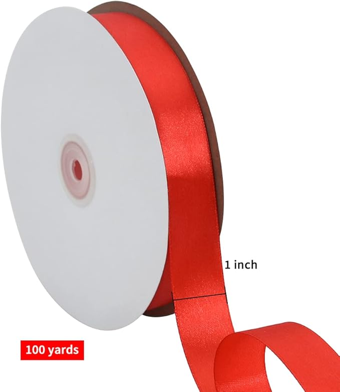 TONIFUL 1 Inch x 100yds Red Satin Ribbon, Thin Solid Color Satin Ribbon for Gift Wrapping, Crafts, Hair Bows Making, Wedding Party Decoration, Sewing, Invitation Cards, Floral Bouquets, Christmas