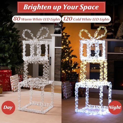 tangkula set of 3 stacked lighted gift boxes showing dimensions