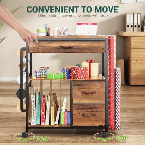 punluxu wrapping paper storage cart for 12 rolls showing dimensions