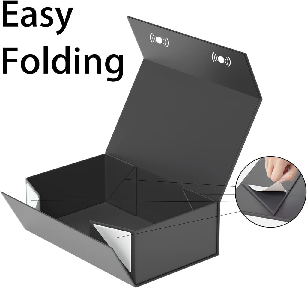 RYDDOY Black Gift Box, 9.5x6x3'' Gift boxes for Presents with Lids Magnetic Closure Rectangle Collapsible for Groomsman Proposal Box, Wedding, Christmas, Halloween, Birthday Gift Packging