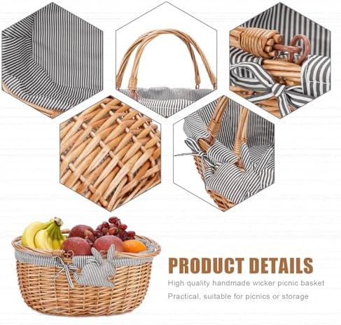 good gain picnic basket with folded handles,wicker empty showing dimensions
