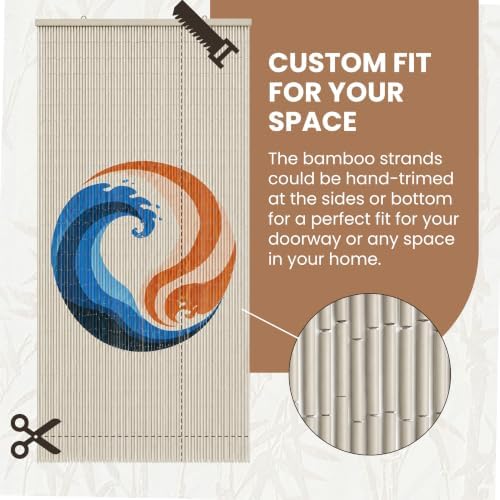 fire & ice beaded bamboo curtain for doorway showing dimensions