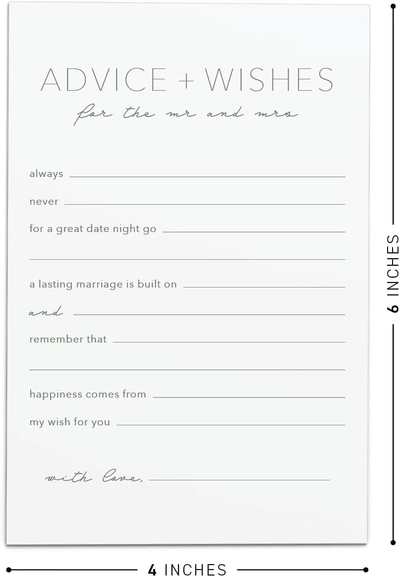 CARDAMONOLY Advice and Wishes for The Mr and Mrs, Minimalist 6x4 Pack of 50, for Wedding Games for Reception, Bridal Shower Bingo, Best Wishes Cards, Wedding Bingo Game