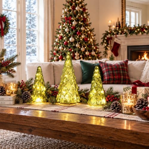 christmas decorations indoor, yeahome set of 3 pre-lit showing dimensions