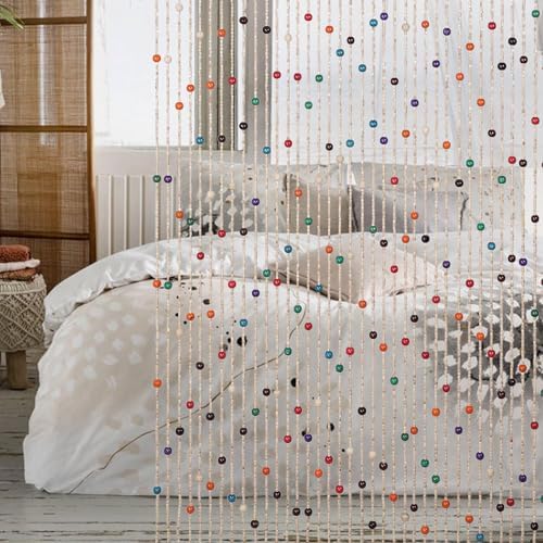 anminy bamboo wood beaded curtain, handmade colorful 38, front angle view