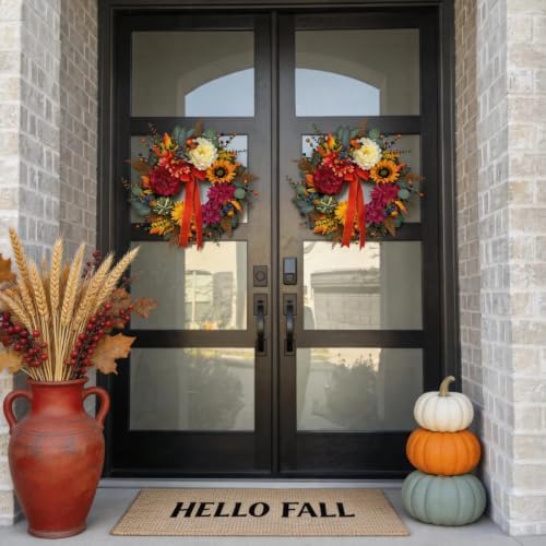 fall floral wreaths for front door, 24 inch, side view