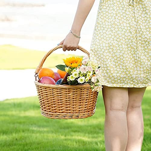 large wicker basket with handle, empty willow basket,16, side view