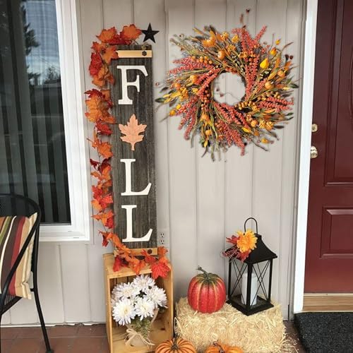 wanna-cul 24in fall harvest wreath for front door, package contents