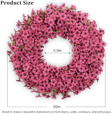 20" fuchsia artificial floral wreath for front door shown in use