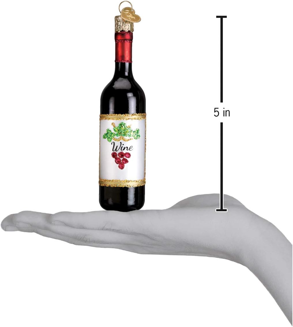 Old World Christmas Red Wine Bottle Glass Blown Ornament for Christmas Tree, Handcrafted Holiday Decoration, Adult Beverages Collection
