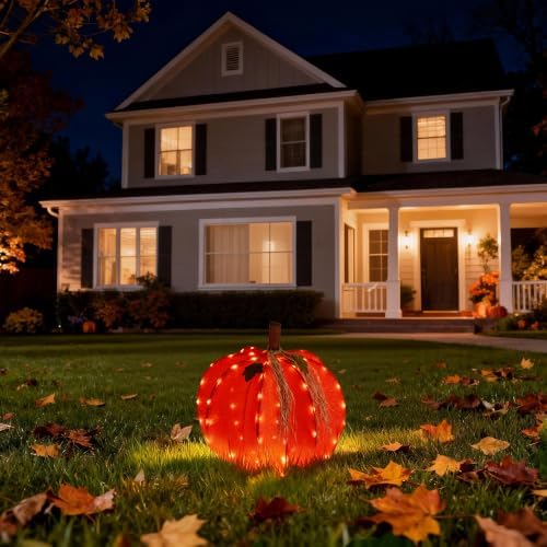 glitzhome fall lighted outdoor decor, 25" h 3d, side view