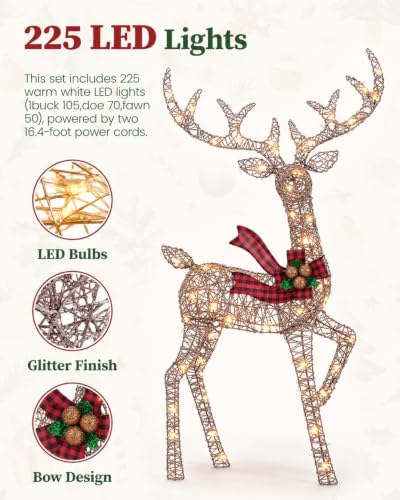 navine 4.85ft 3-piece large lighted christmas deer family, side view