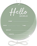 Baby Announcement Sign, 6.7 Inch Acrylic Hello World Newborn Sign Green | Thickness Welcome Baby Sign for Hospital, Birth Announcement Sign, Newborn Photography Props for Nursery Keepsakes & Sweet